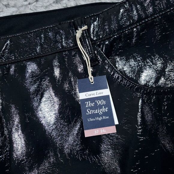 Abercrombie 24L 90s Straight Ultra High Rise Curve Love Vegan Leather Pants Blue - Picture 5 of 15